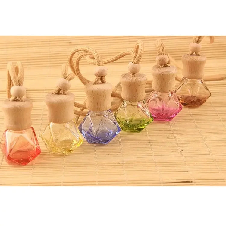 8ml Colorful Empty Wooden Cap Glass Car air Freshener Hanging Perfume Bottle Fragrance Bottle Diffuser for Car