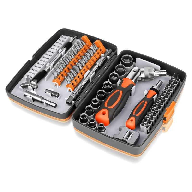 Ratcheting 68 in 1 Socket Set & Magnetic Screwdriver Bit Set