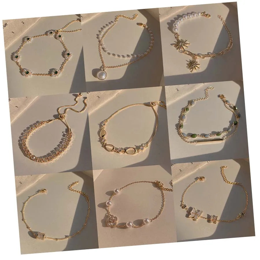 39 Design 2023 Korean Fashion Bulk Wholesale Adjustable 18k Real Gold Plate Zircon Pearl Women Jewelry Stainless Steel Bracelets