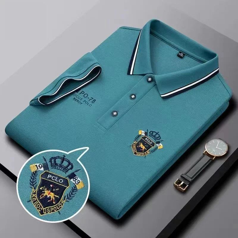 New Loose Men's Sports Golf Polyester Spandex Men's Polo Shirt Lapel Golf Shirt Casual Sports Short Sleeve
