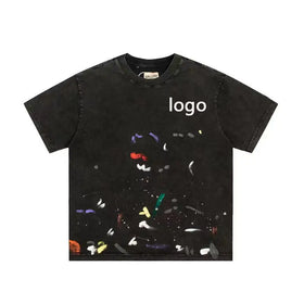 Wholesale Custom Splash Color Paint T Shirt Cotton Blank Tee Shirt Oversized Street Wear T Shirts for Men