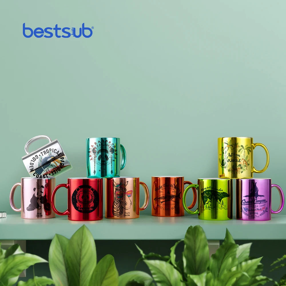 Wholesale Custom Sublimated Coffee Cup Sublimation Blanks Gradient Plated Ceramic Mugs