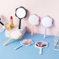 YUE New Customized LOGO Flower Round Handheld Makeup Mirror DIY Portable Mini Handle Makeup Mirror