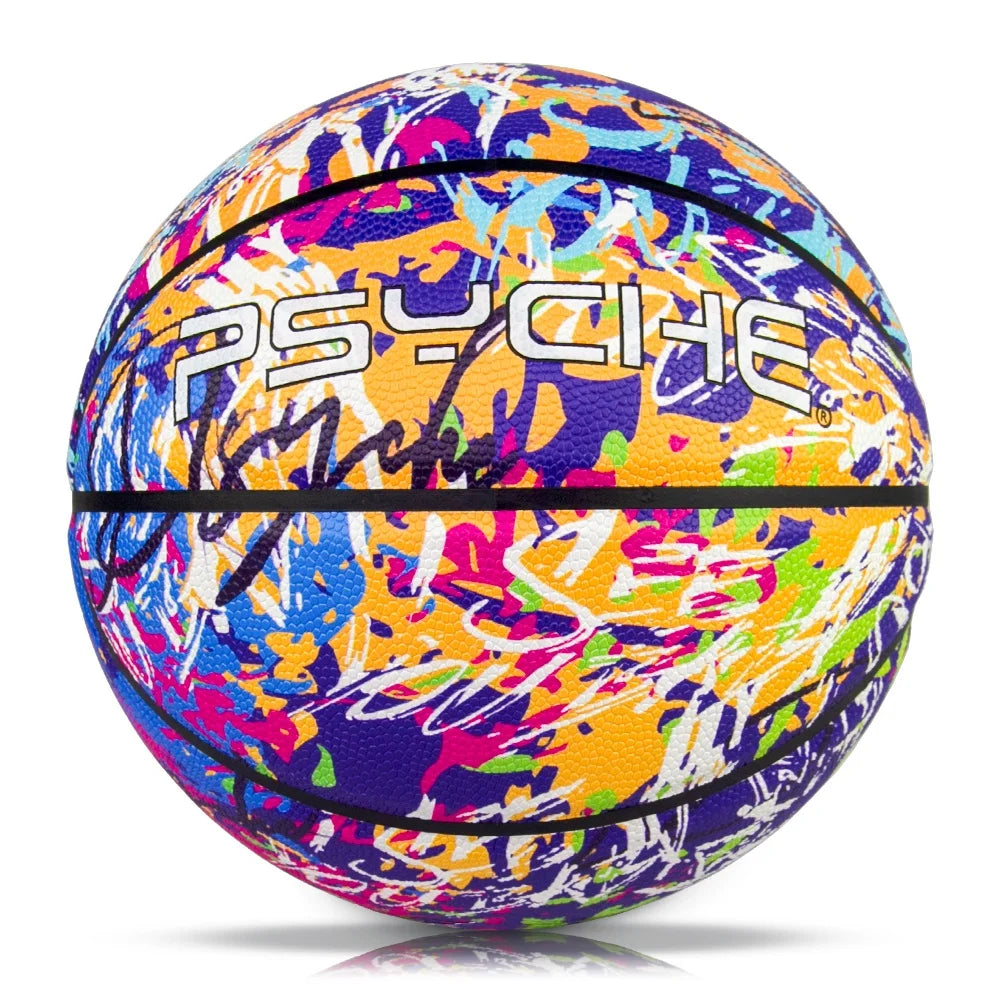 PSYCHE Factory Own Design Graffiti Printing PU Leather Basketball Official Size 7(29.5) for Indoor & Outdoor Practice