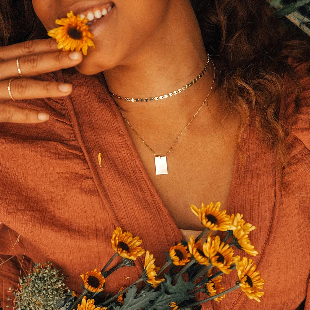 Hiphop Fashion Accessories Chokers Rectangle Pendant Necklaces Set Double Layer Statement Jewelry