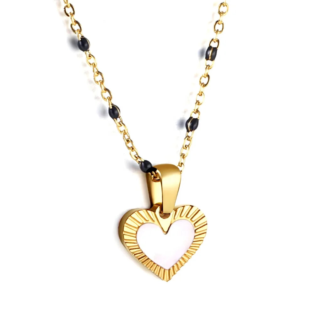 Wholesale Custom 18K Gold Plated Stainless Steel PVD Chain Necklace Trendy White Drip Oil Heart Pendant for Women