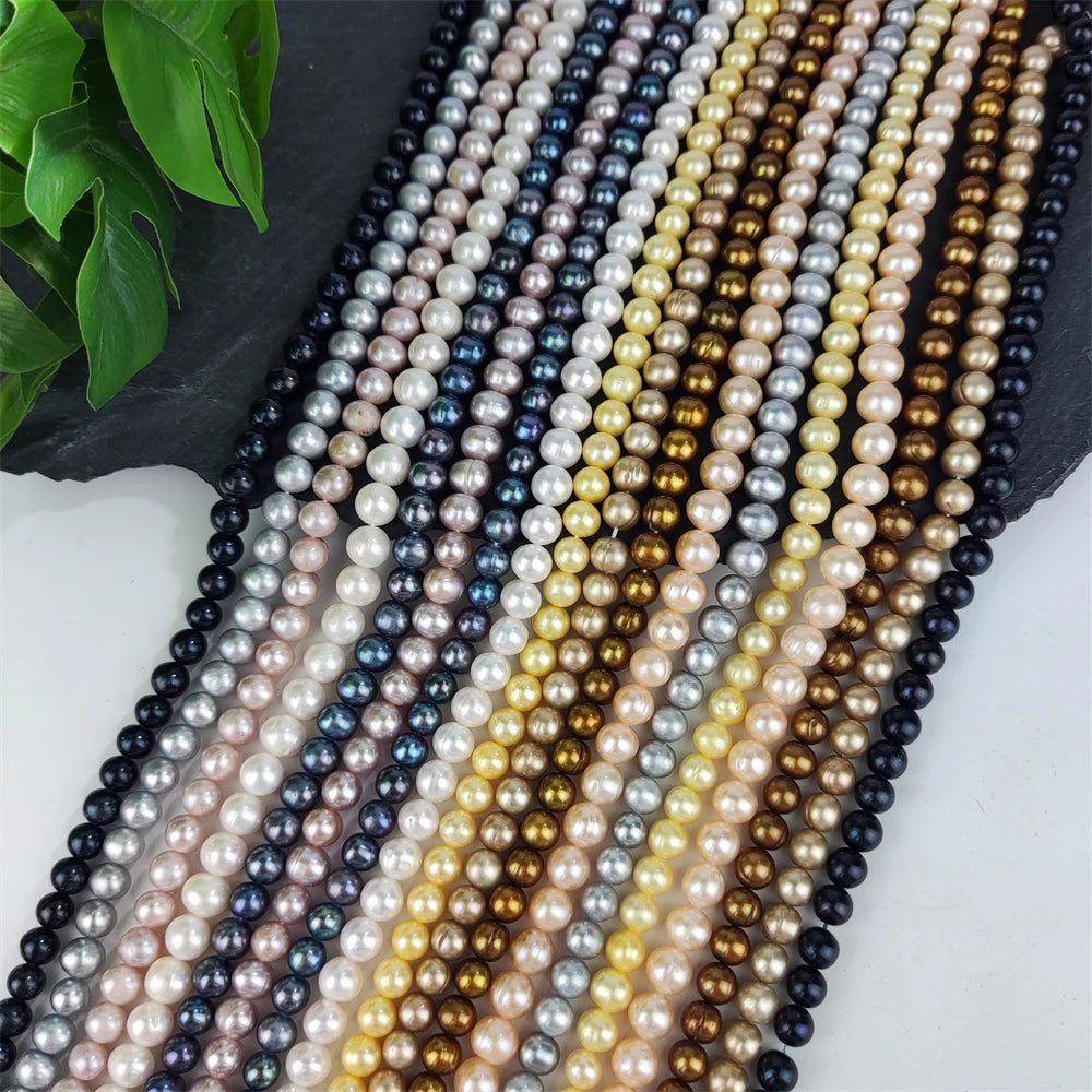 Natural Black Brown Gray Round Freshwater Pearls Gold Yellow Quality Dyed Color Loose Beads for Jewelry DIY Necklace Making