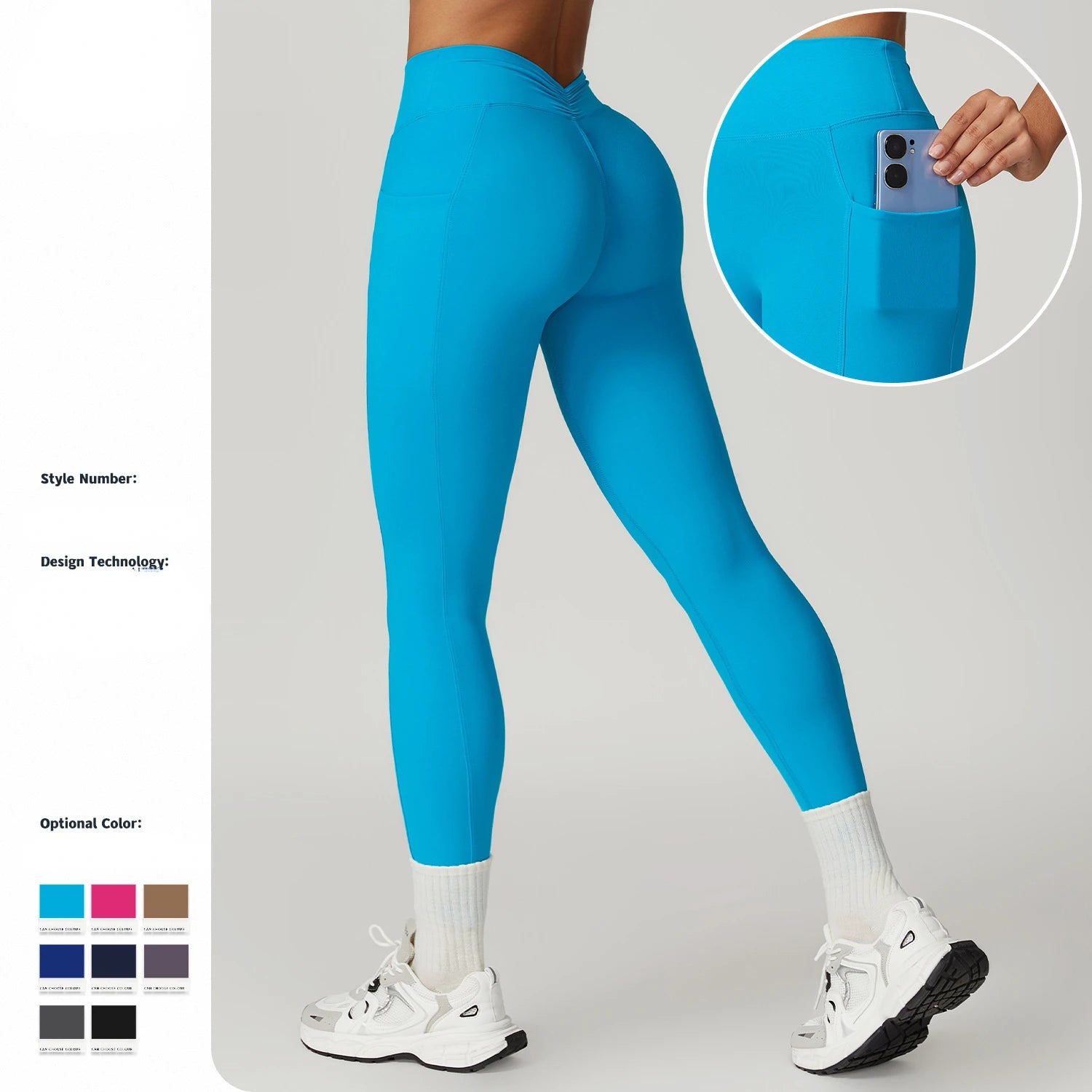 High Waist Yoga Pants with Elastic Waist Closure Sport Activewear Scrunch V Waist Workout Leggings Custom Logo Solid Pattern