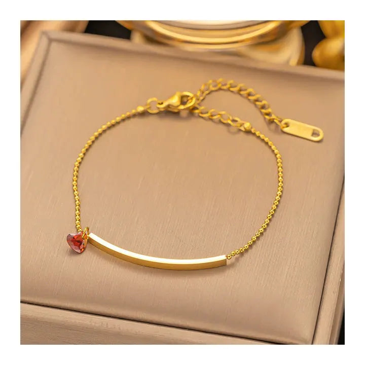HOVANCI Waterproof Women Fashion Jewelry Bead Chain Pendants Gold Plated Red Heart Zircon Stainless Steel Ladies Bracelet