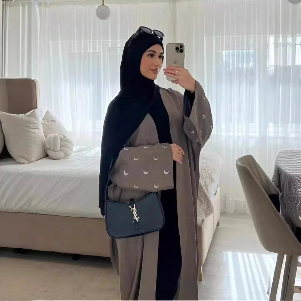 PROMISTAR Factory Direct Supply New Arrival Pure Color Elegant Cardigan Long Skirt Eid Occasions Fashion Abaya