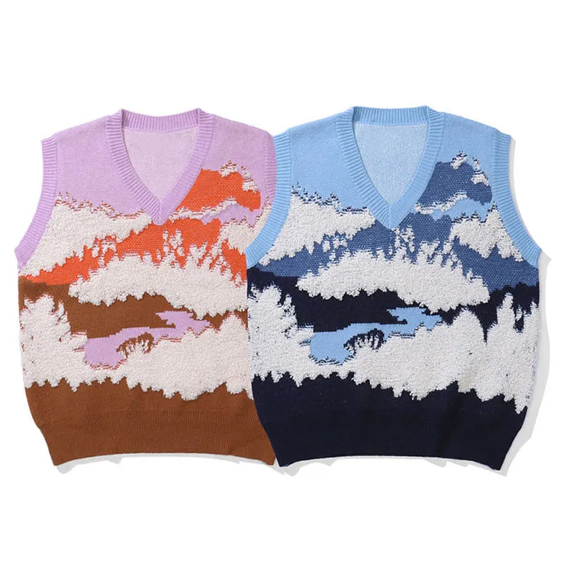 Customize Design Pattern Sleeveless Knitted Sweater Cotton V-neck Pullover Sweater Men's Sweater Vest
