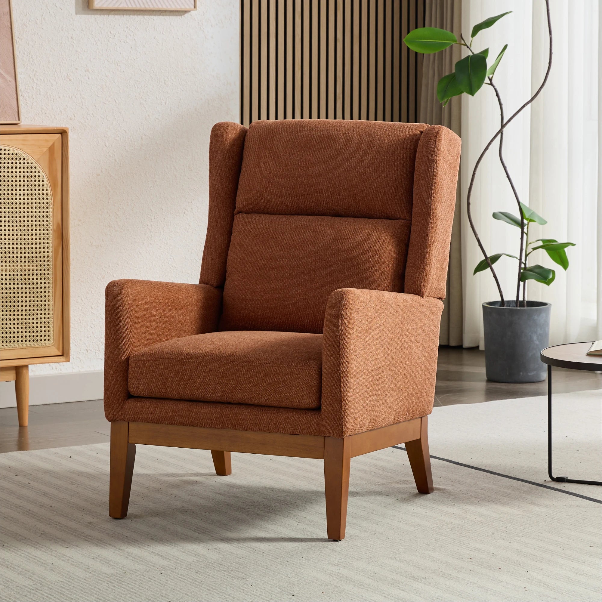 26.18\" Wide Orange Fabric High Back Reading Accent Chair Modern Upholstered Armchair Portable Leisure for Bedroom Reading Room