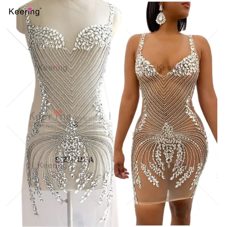 B01 New Arrival Dress Wedding Embroidery Bling Beaded Crystal Rhinestone Bodice Applique Patches MegaBDM
