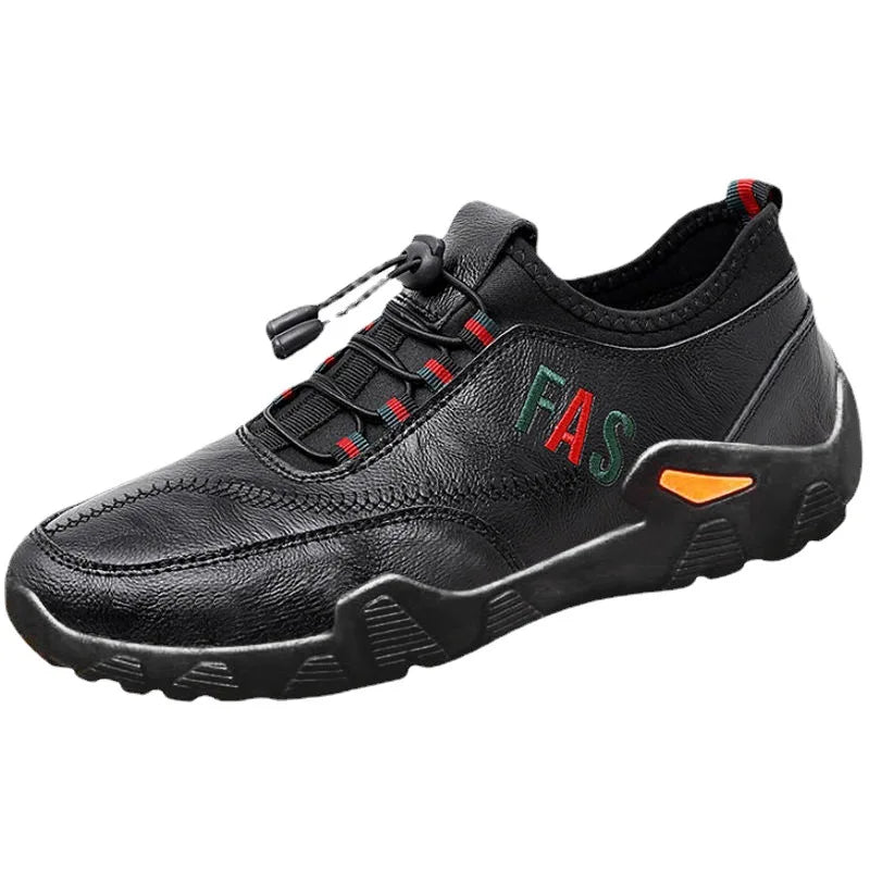 Men's Comfortable Casual PU Leather Shoes Breathable Soft-Faced and Soft-Soled Lace-Up Closure Mesh Lining for Driving