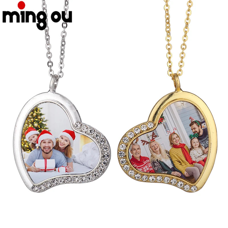 Metal Crafts Pendant Necklace Jewelry Sublimation Blank Rhinestones Heart Necklaces