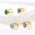 Wholesale Fashion Jewelry Water Drop Shape Abalone Shell Jewelry Round Turquoise Signet Stainless Steel Rings for Women