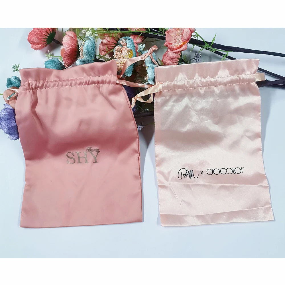 Customized Print Logo Silk Satin Bags Hair Bundles Drawstring Wig Extension Bags