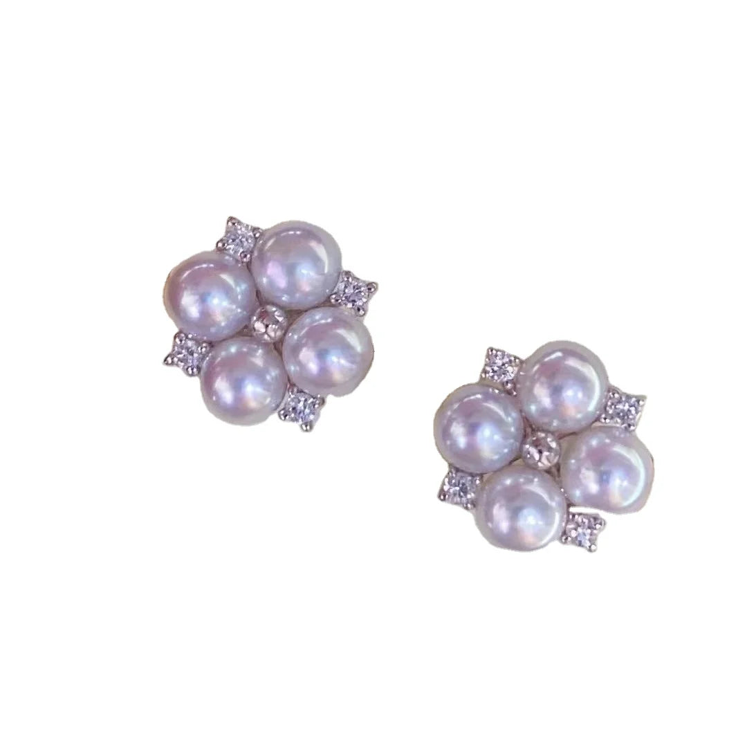 E1253 5-6mm DIY Natural Freshwater Pearl Charm Earrings Mounting Accessory 925 Sterling Silver Gold Plated  Jewelry for Women