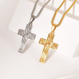 New Arrival Rose Flower Crucifix 18k Real Gold Plated Jewelry Necklace for Men's Rose Cross Gothic Necklace Drop Shipping