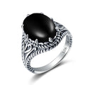 925 Ring Female Blabk Oval Large Gemstone Accessories Customized Turkish Jewelry Garnet Silver Vintage Women's Sterling Silver