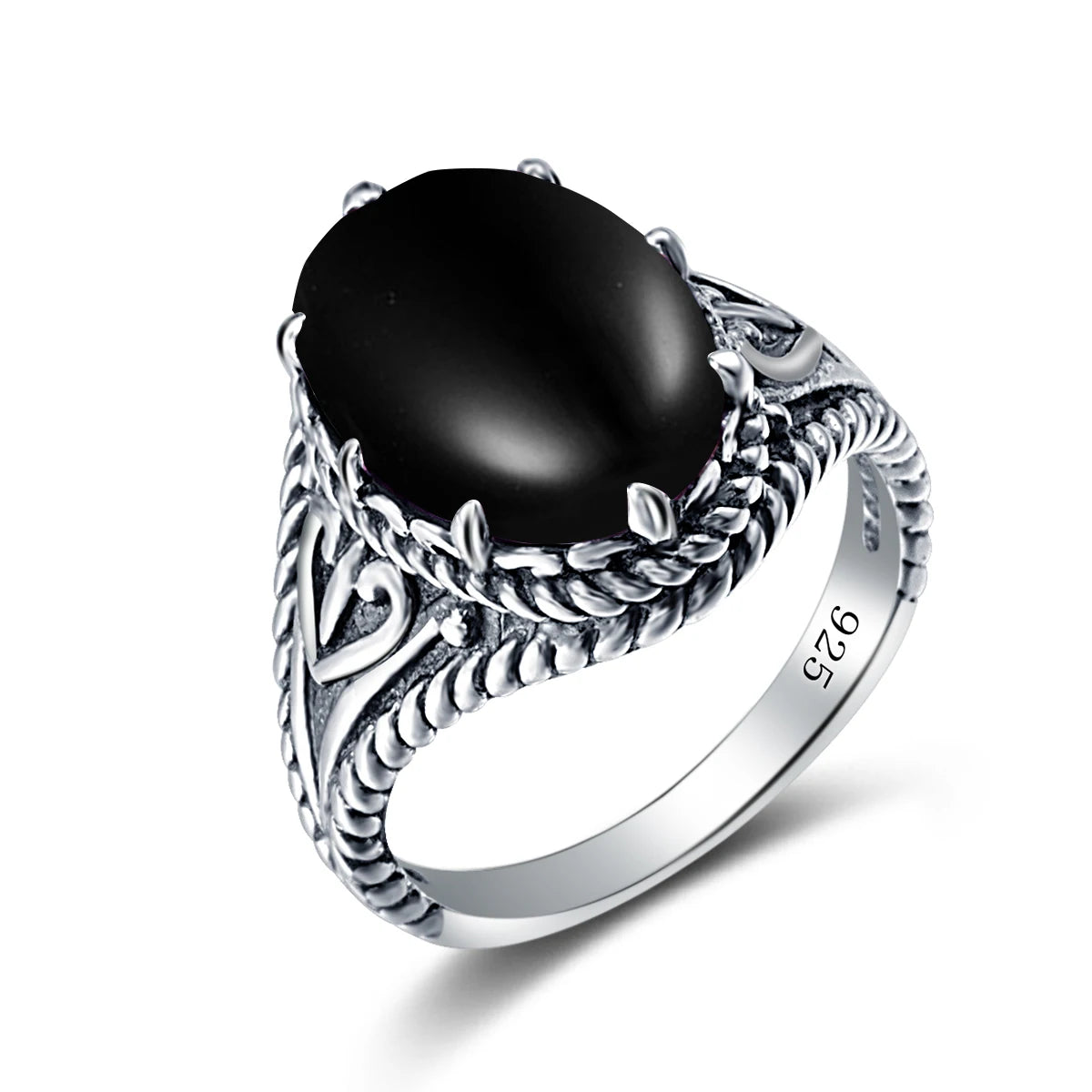 925 Ring Female Blabk Oval Large Gemstone Accessories Customized Turkish Jewelry Garnet Silver Vintage Women's Sterling Silver