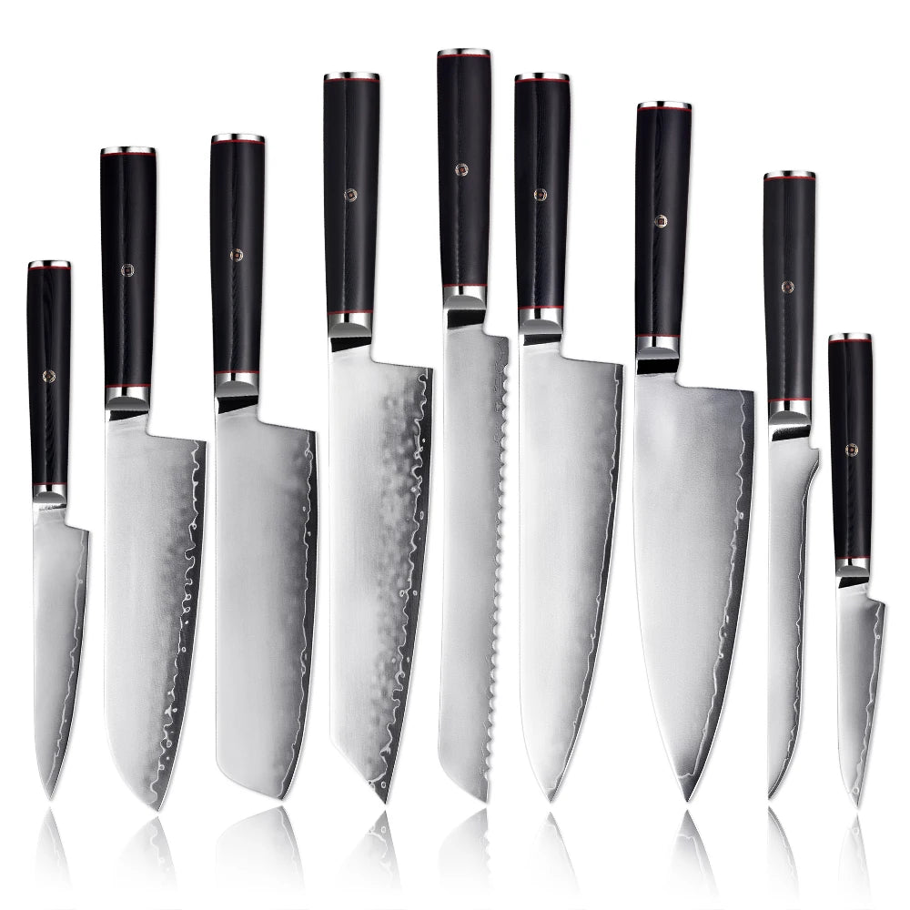 Amber Wholesale Japanese Knife Set Black G10 Handle Sanmai VG10 Steel 9pcs Set of Kitchen Knives for Professional Chef