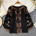 Blusa Mujer O-neck Floral Embroidery Lantern Sleeve Spring and Autumn Blouse Women 2023 Loose Camisas Ethnic Style Wholesale
