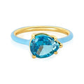 Milskye S925 New Jewelry Gold Plated 18k Blue Enamel Single Large Crystal Waterdrop Ring