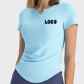 Hot Sale Custom Logo Ribbed Built in Bra Slim Fit Short Sleeve Breathable Quick Dry Gym Yoga Sports Wear T-Shirt for Women