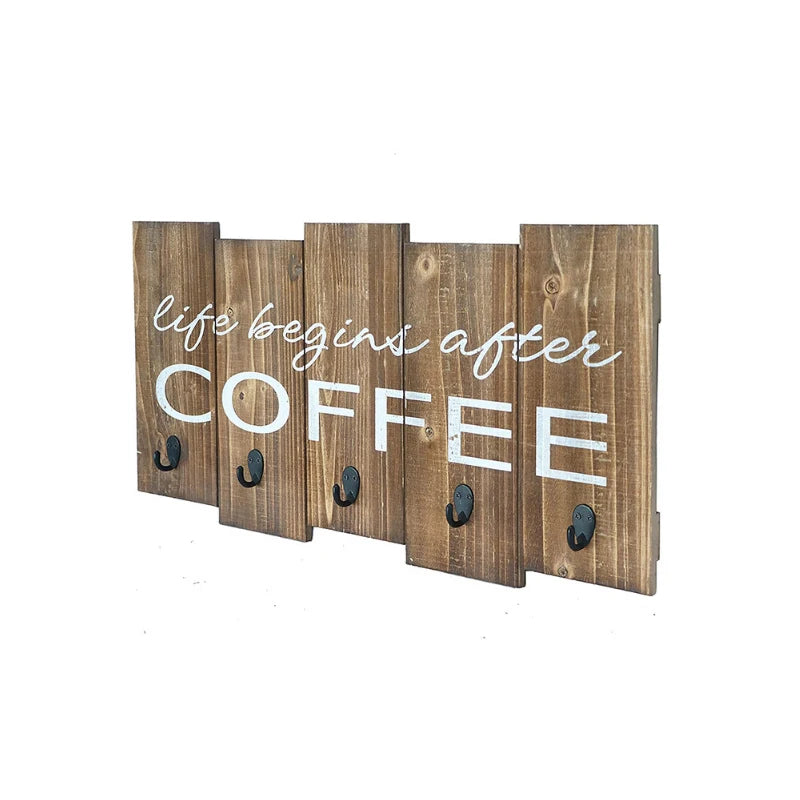 Real Pine Wood 17 X 13 Inch Rustic Wall-Mounted Coffee Mug Holder Kitchen Home Bar Cup Organizer Hanging Rack Design Storage