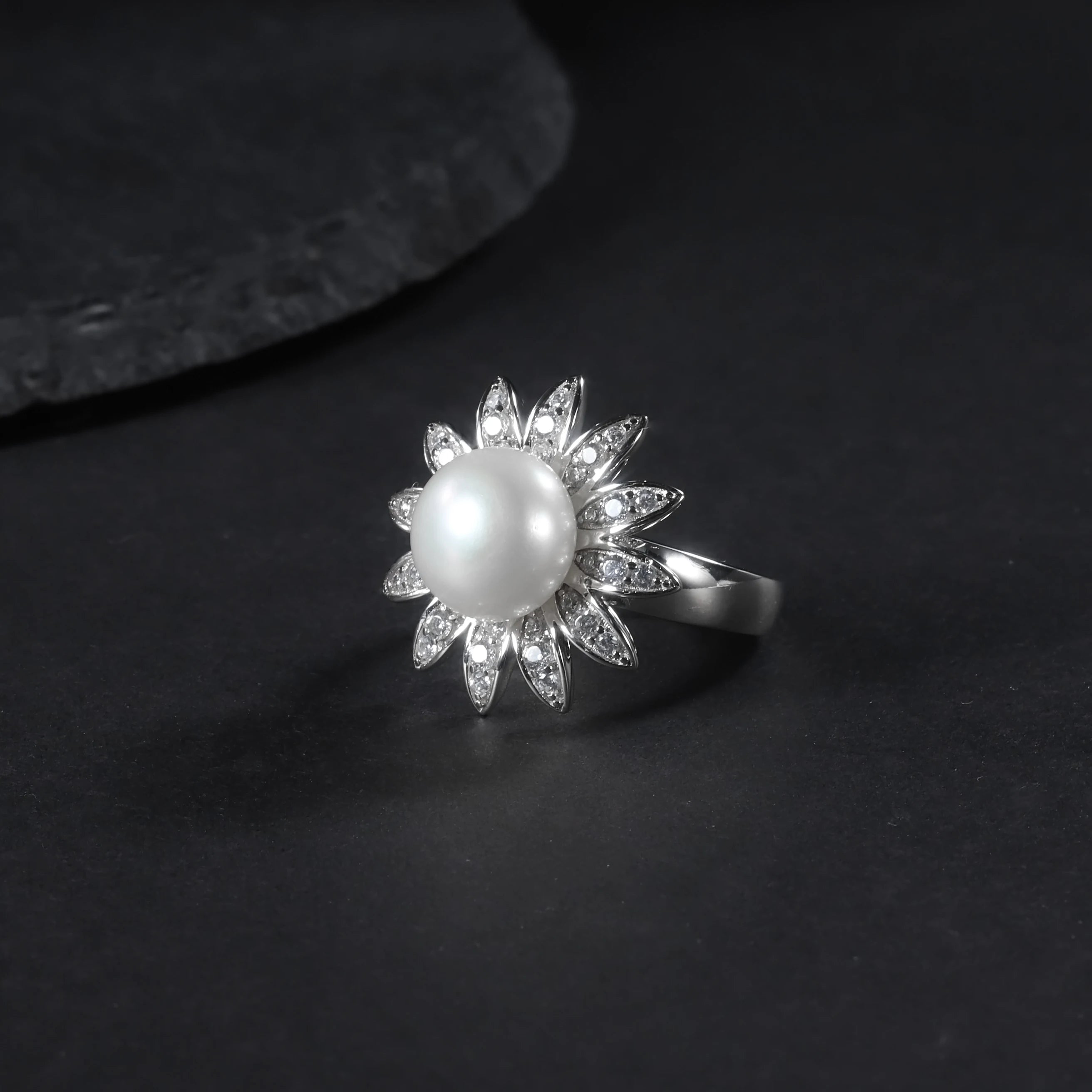 D1030 Abiding Jewelry Morden Style 10mm White Freshwater Pearl Initial Wedding Rings 925 Sterling Silver Antique Ring