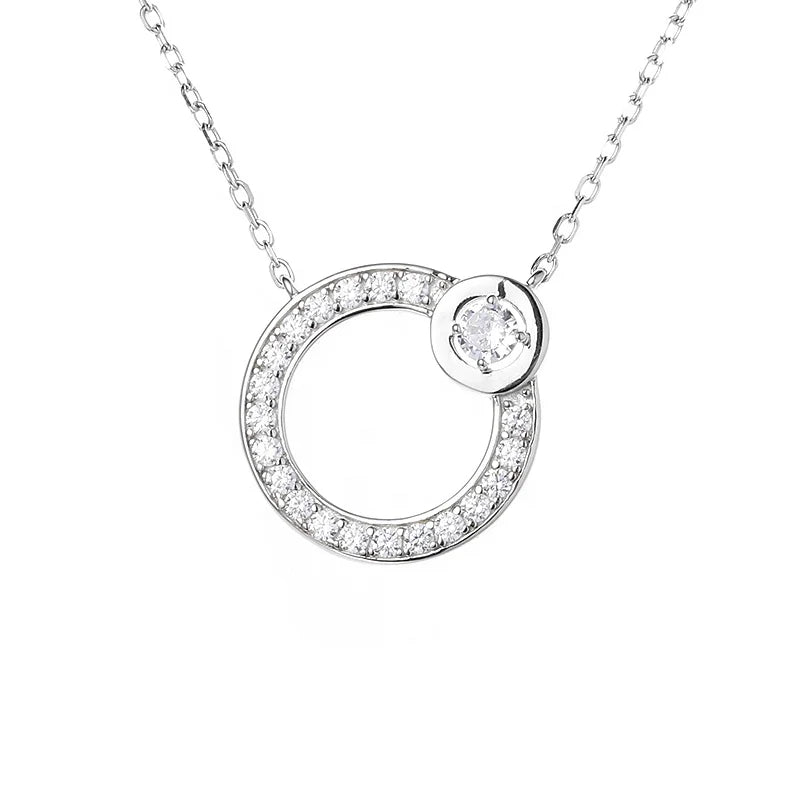 2023 Unisex 925 Sterling Silver Elegant Hollow Circle Pendant Necklace Sparkling Moissanite Fine Jewelry Featuring Link Chain