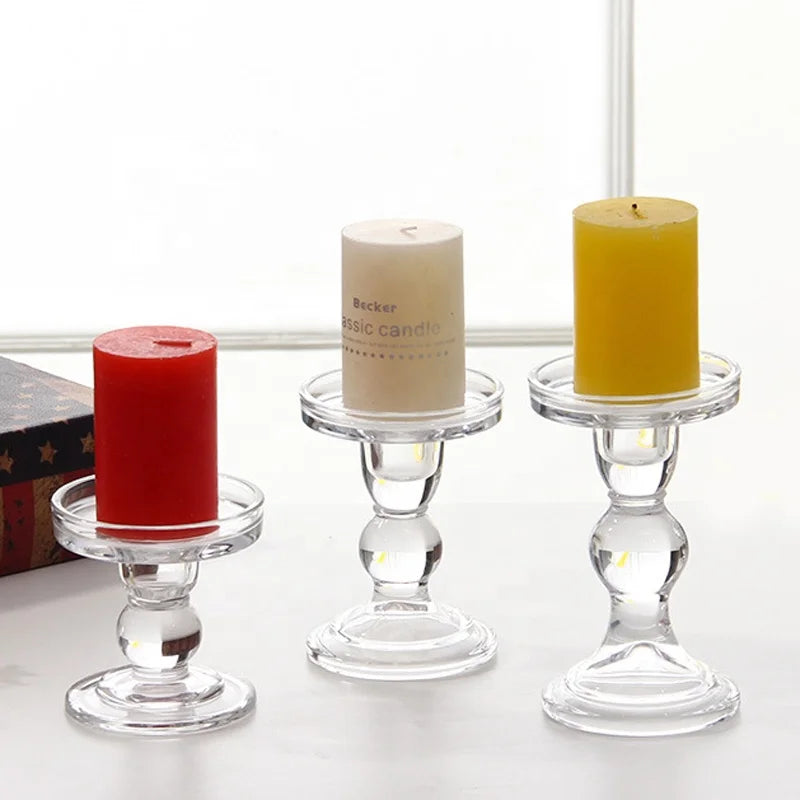 Whole Set Vintage Wedding Europe Roman Column Glass Candlesticks Clear High Stemware Glass Candle Holders for Home Decoration