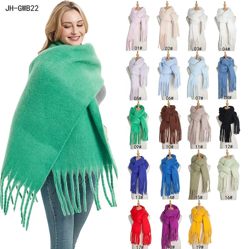 Landfond Classic Polyester Women's Winter Warm Long Plaid Scarves-Fashion Blanket Shawl with Customized Color & Daily Use