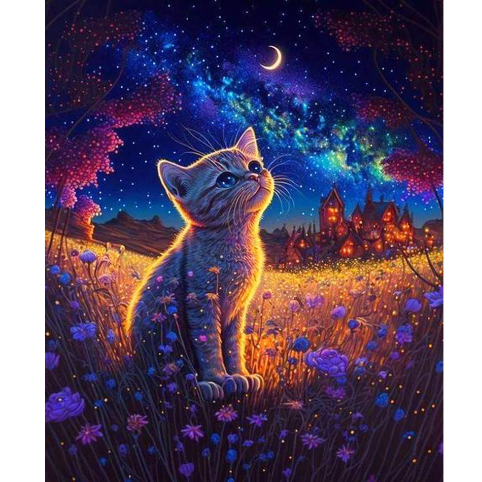 Easy DIY Adult Painting by Numbers Starter Kit with Acrylic Brushes Printed Cat Animals Landscape Picture European Style