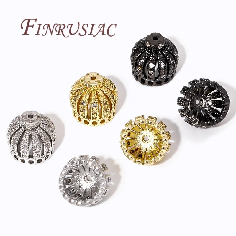 18K Gold Plated Brass Zircon Crown Beads Caps DIY Earrings Charms Jewelry Making Findings Bracelets & Tassel Bead Cap