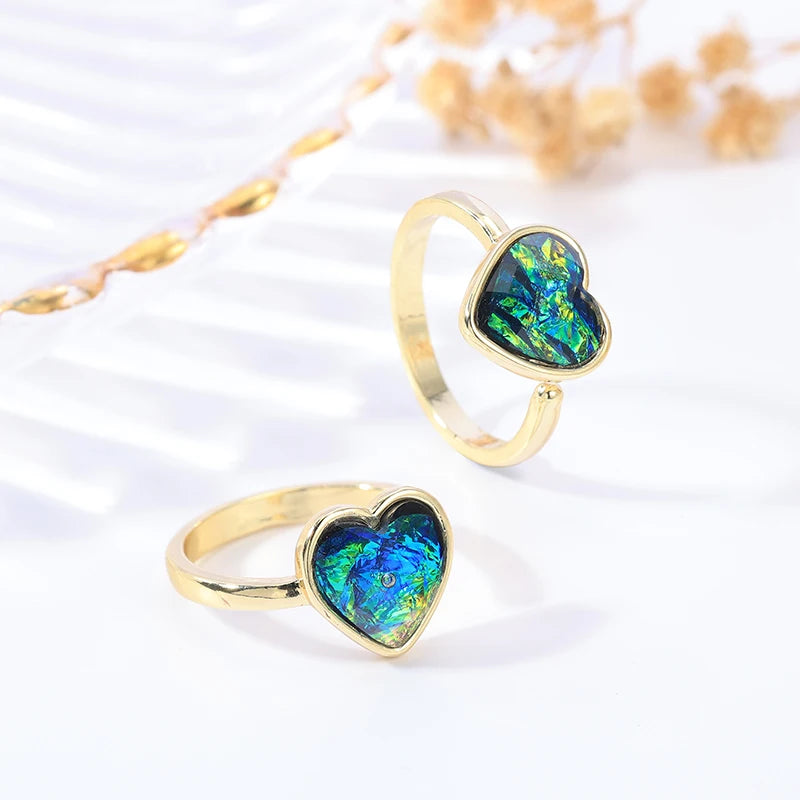 HOVANCI Wholesale Dreamy Color Opal Tiny Heart Shape Open Adjustable Finger Rings for Women Jewelry