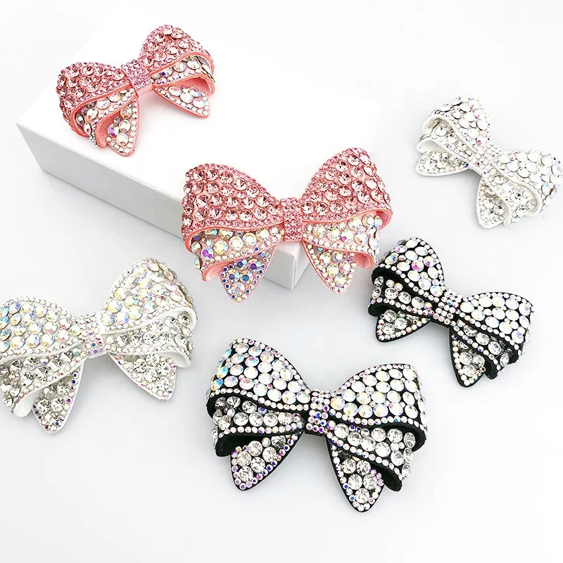 HFour 3D Stylish Bowknot Shaped Button Crystal Glass Loose Rhinestones Pointback Style Sew-on Technique for Enhancing Clothes