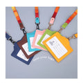 Custom Factory Logo Imprinted PU Leather Id Case Name Badge Plastic Card Holder with Polyester Lanyards
