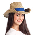 Custom Sombrero Western Hat Ribbon Logo Natural Straw Woven American Unisex Men Women Straw Cowboy Hat