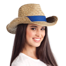 Custom Sombrero Western Hat Ribbon Logo Natural Straw Woven American Unisex Men Women Straw Cowboy Hat