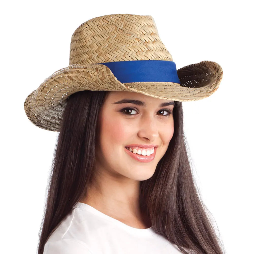 Custom Sombrero Western Hat Ribbon Logo Natural Straw Woven American Unisex Men Women Straw Cowboy Hat