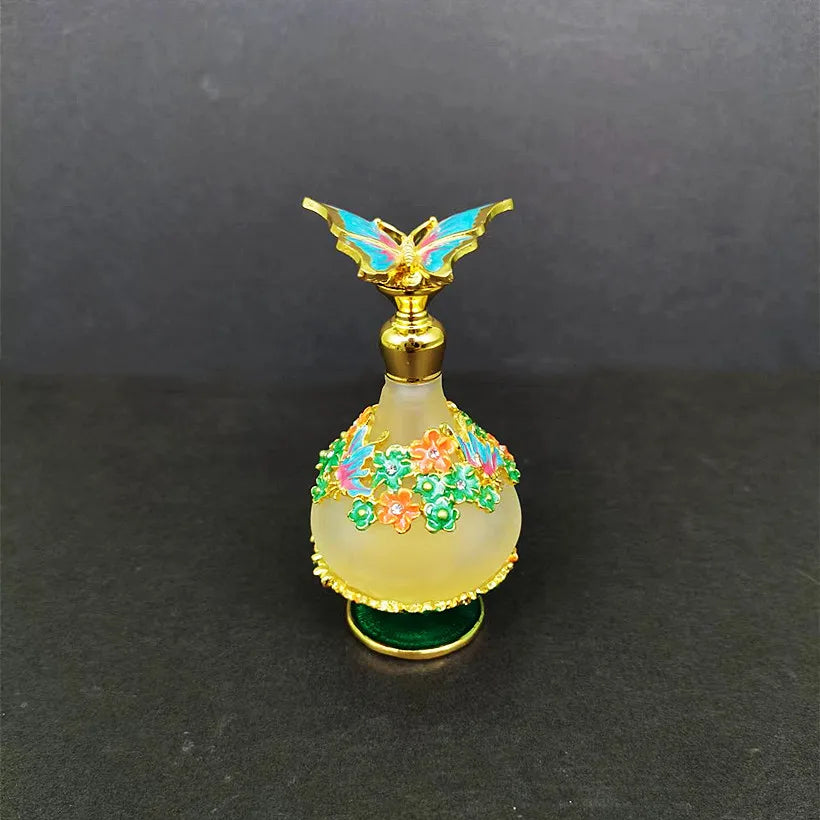 15ml Arabian Metal Alloy Butterfly Refillable Serum Perfume Bottle Facial Oil Glass Bottles Empty Glass Antique Essential Oil