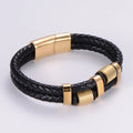 Men's Personalized 316L Stainless Steel Magnetic Clasp Double Layer Braided Genuine Leather Bracelet Fashionable Bangles