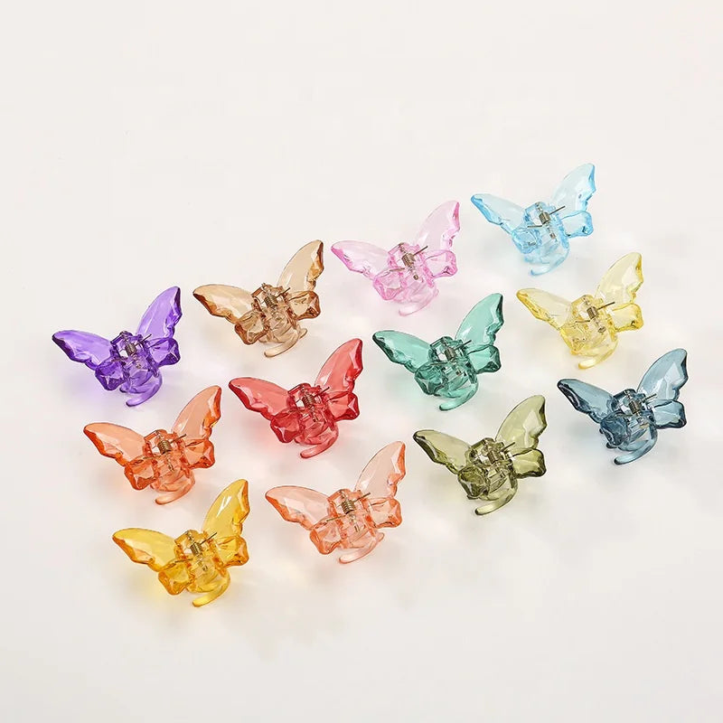 12 Colourful Kids Cute Clear Plastic Hair Accessories Jaw Clamp Clips Crystal Transparent Butterfly Hair Claw for Girls Women