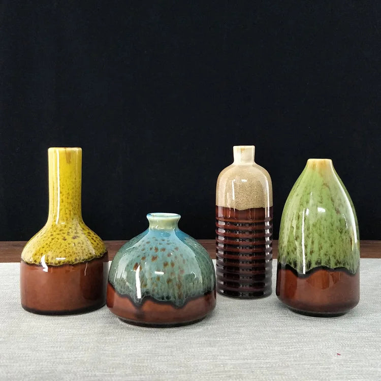 Mediterranean Style Antique Glossy Ceramic Vase With Hand Painted Colorful Glaze Large Desktop Vase