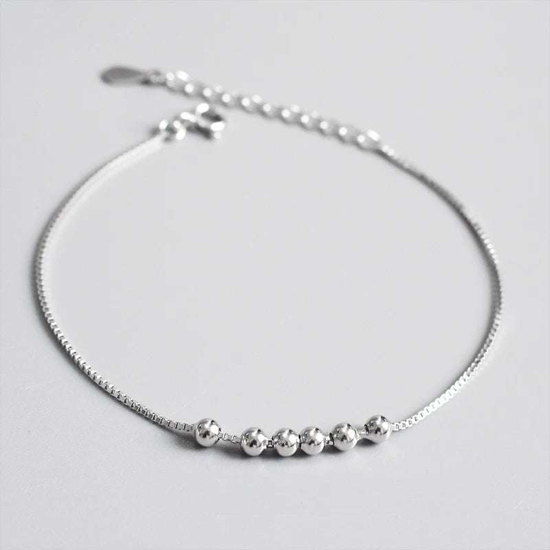 Fashion Handmade 925 Sterling Silver Round Small Beads Women Simple Lucky Beads Bracelet for Gift