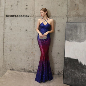16673# Long Banquet Slimming Fishtail Elegant Socialite Party Annual Meeting Host Sequin Evening Dress