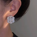 Ilona New Arrival Platinum Plated Flower Zircon Trendy Stud Earrings Vintage Silver for Women Anniversary MegaBDM