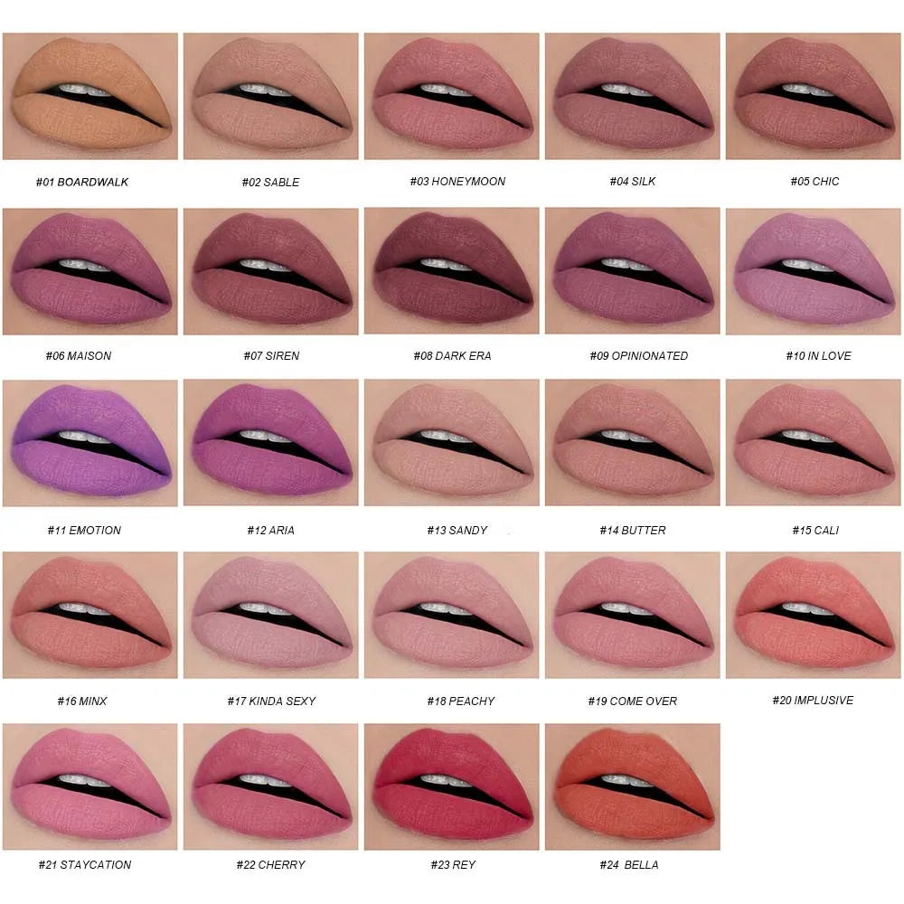 Long Lasting Matte Liquid Lipstick 24 Colors  Cruelty Free Lipstick Private Label Own Logo Customize